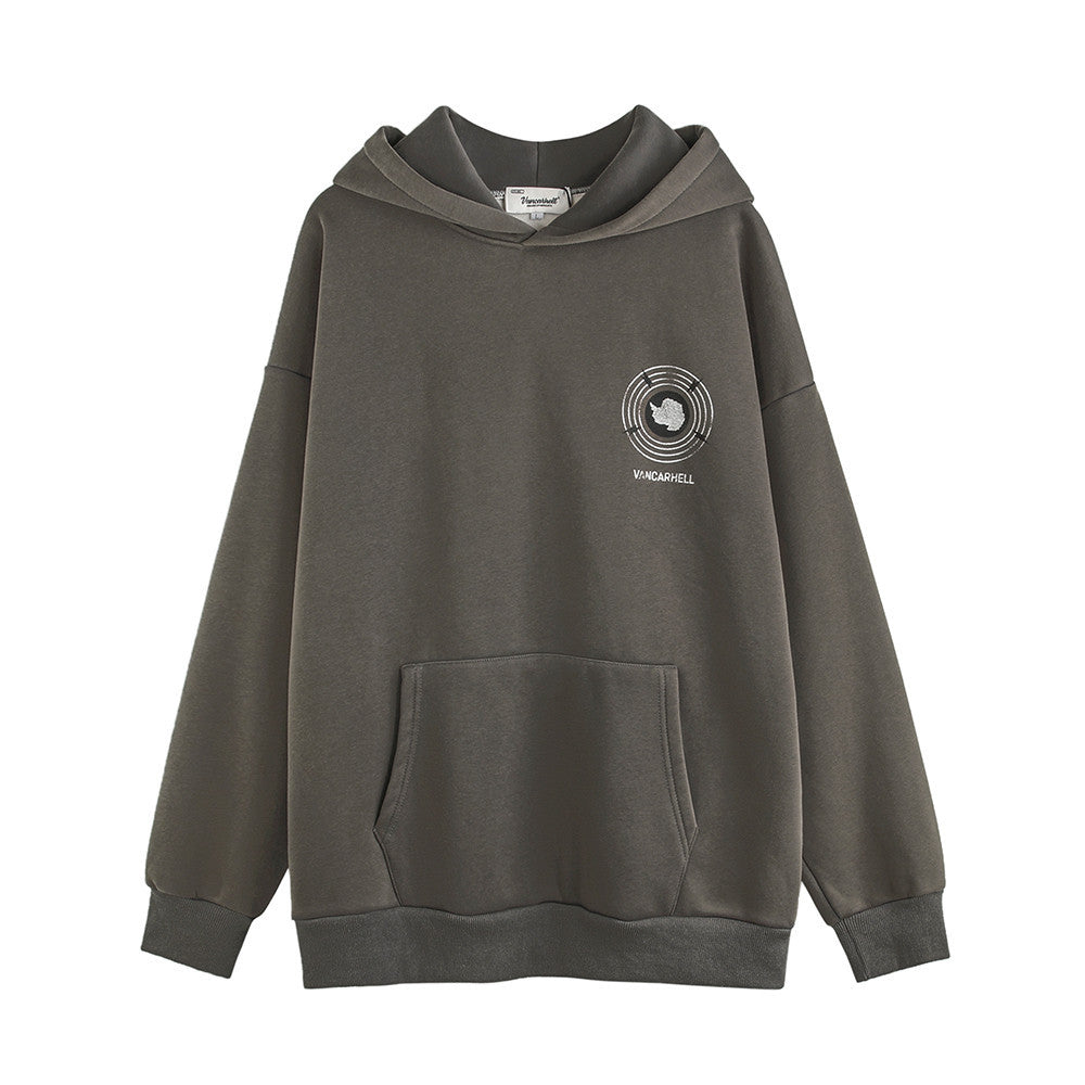 Men's Heavy Washed And Worn Loose Autumn And Winter Fleece-lined Hooded Pullover