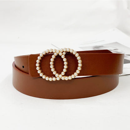 Double Loop Pearl Buckle Belt