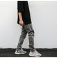 European And American High Street Wind-Washed Water Distressed Gray Ripped Zipper Slim-Fit Jeans With Small Feet Kanye Hip-Hop Trousers Trendy Men