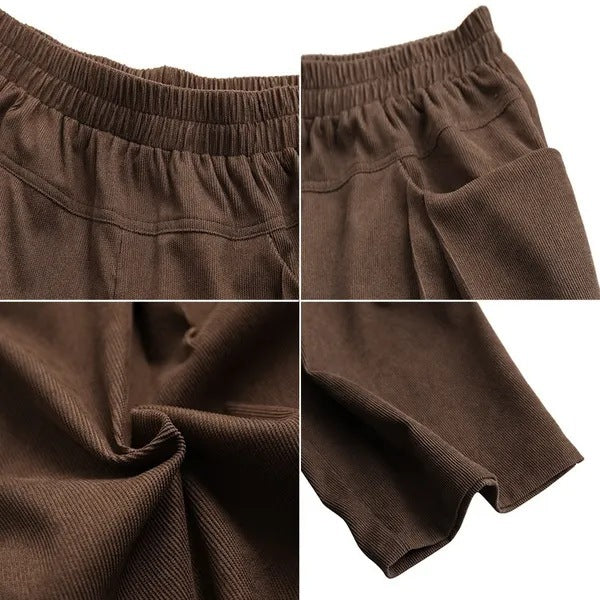 Women's Fashion Corduroy Elastic Waist Solid Color Pocket Casual Pants Harem Loose Trousers