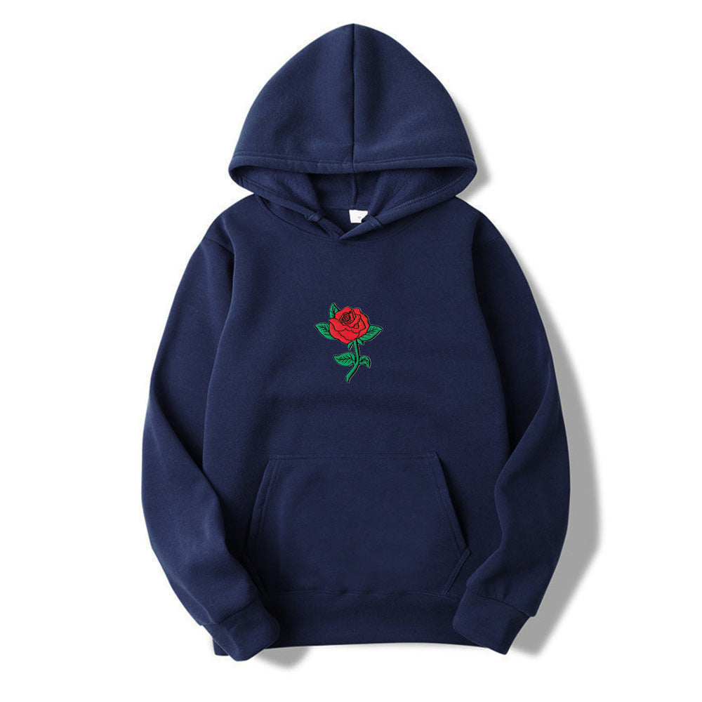 Rose Print Men's And Women's Fashion Hooded Sweatshirt