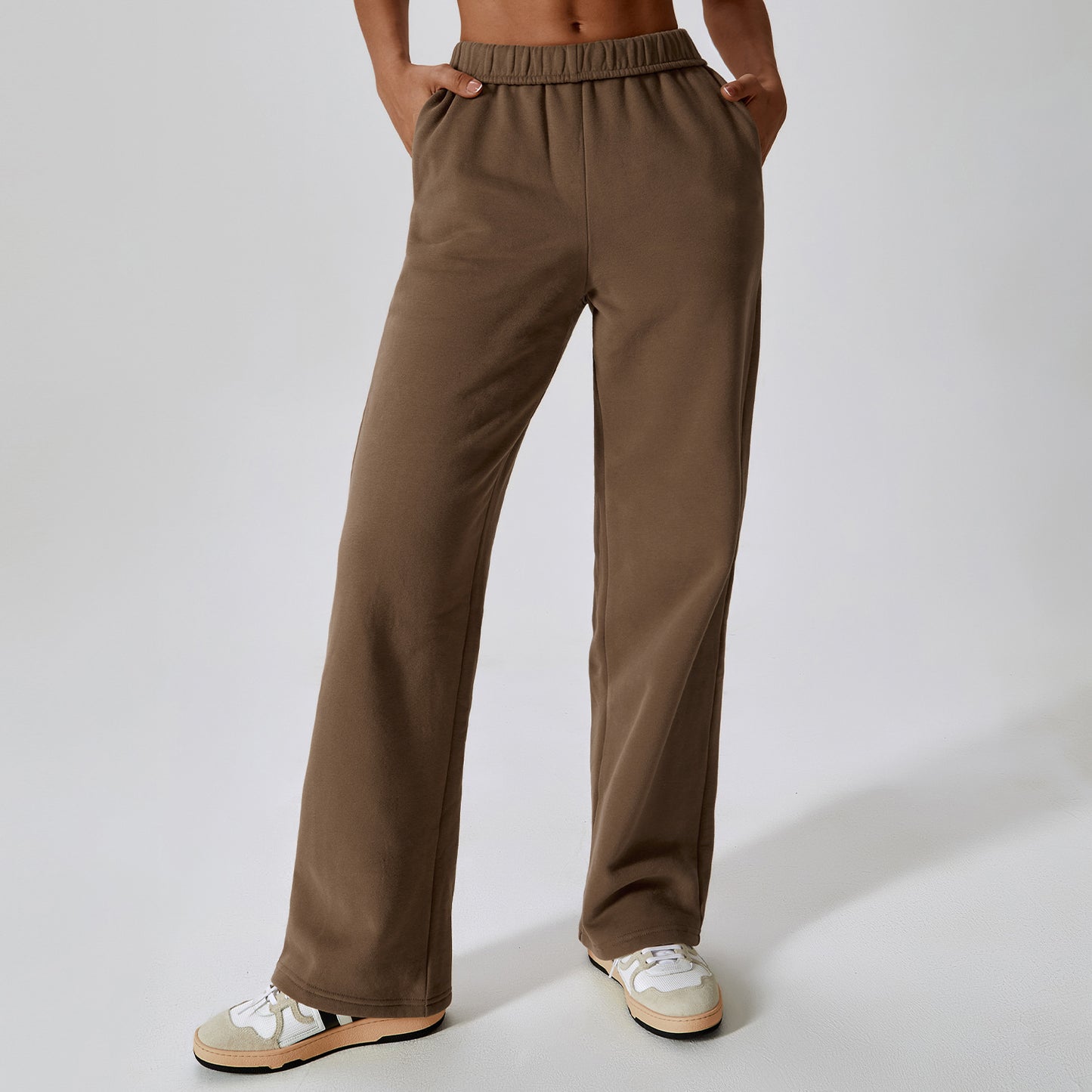 Waist-tied Fleece-lined Warm And Loose Straight Wide Leg Outdoor Leisure Sports Pants