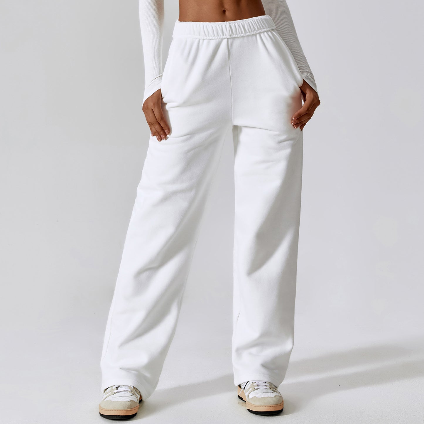 Waist-tied Fleece-lined Warm And Loose Straight Wide Leg Outdoor Leisure Sports Pants