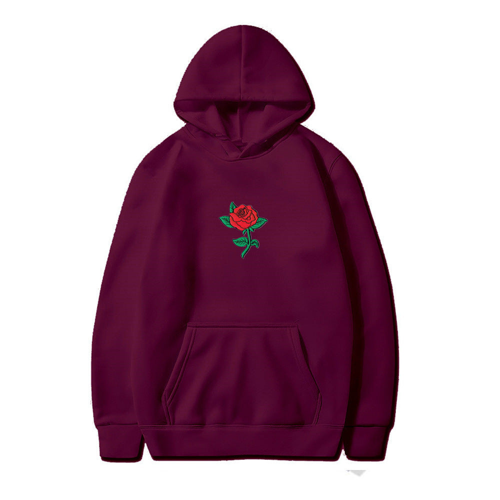 Rose Print Men's And Women's Fashion Hooded Sweatshirt