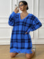 Fashion V-neck Plaid Dress Casual Loose Long-sleeved Dresses Autumn And Winter Women's Clothing