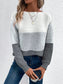 Pullover Knitted Sweater Fashion Round Neck Splicing Knitwear Loose Top Women's Clothing