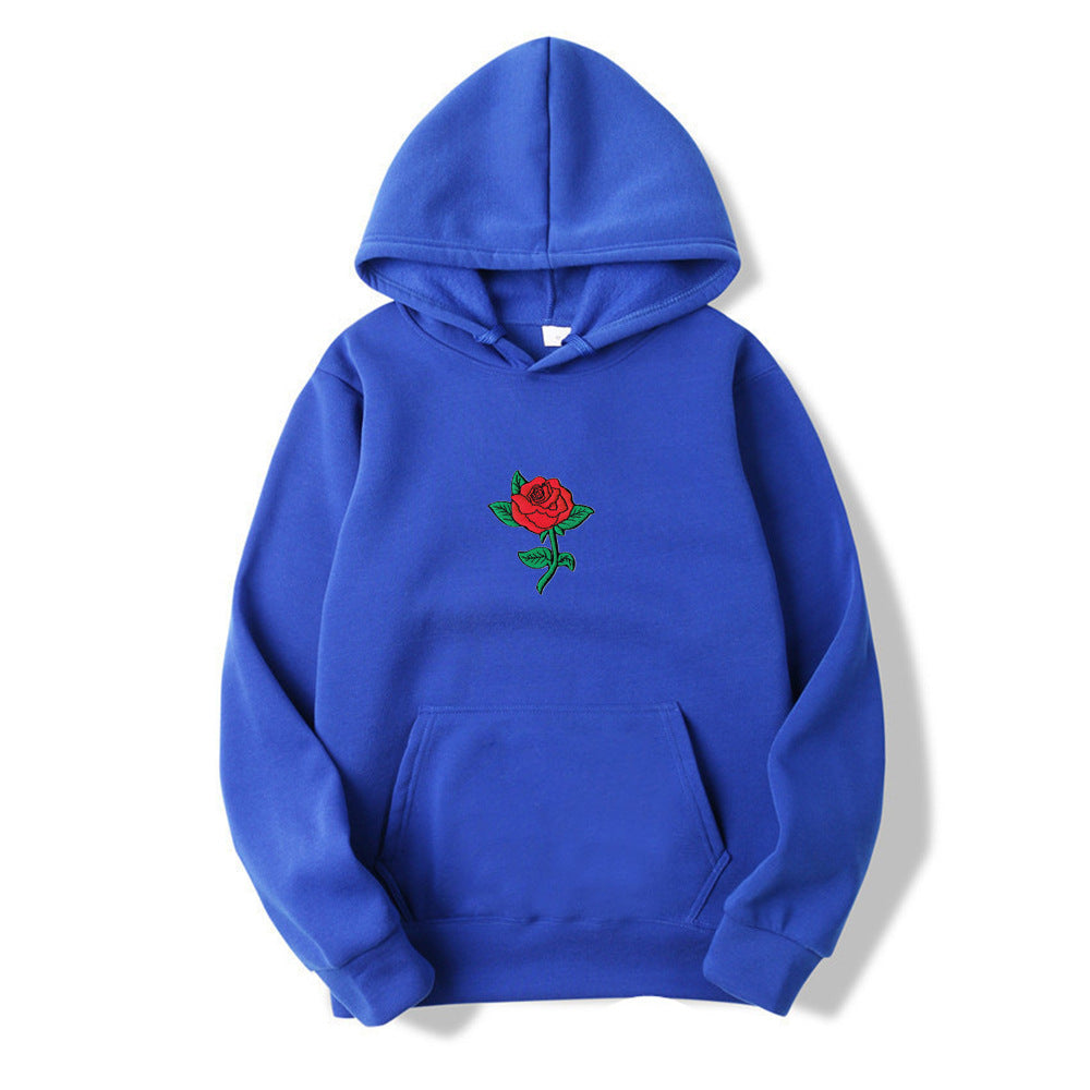 Rose Print Men's And Women's Fashion Hooded Sweatshirt