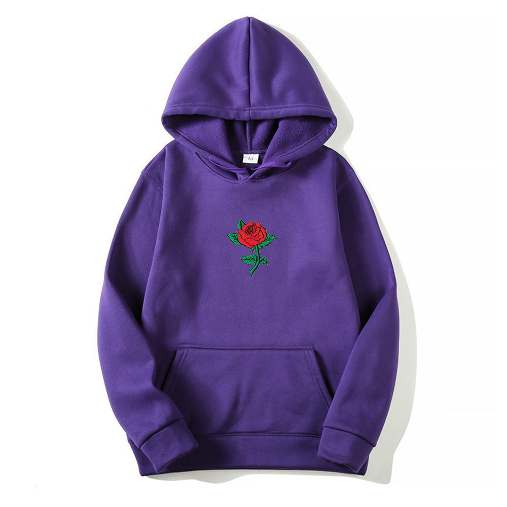 Rose Print Men's And Women's Fashion Hooded Sweatshirt