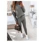 High neck long sleeve pocket trousers casual two-piece suit