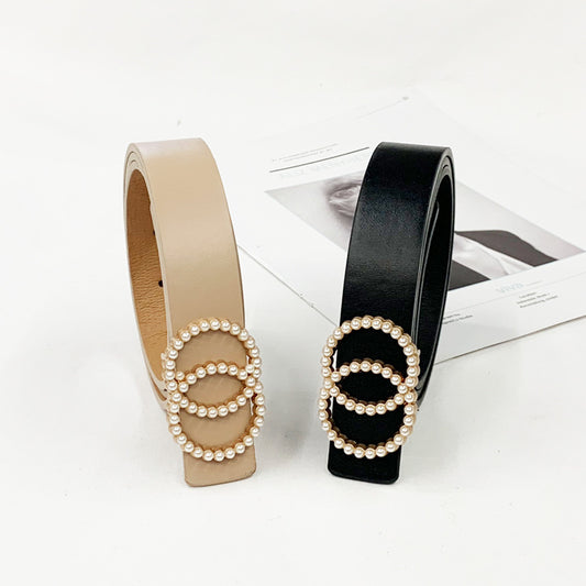 Double Loop Pearl Buckle Belt