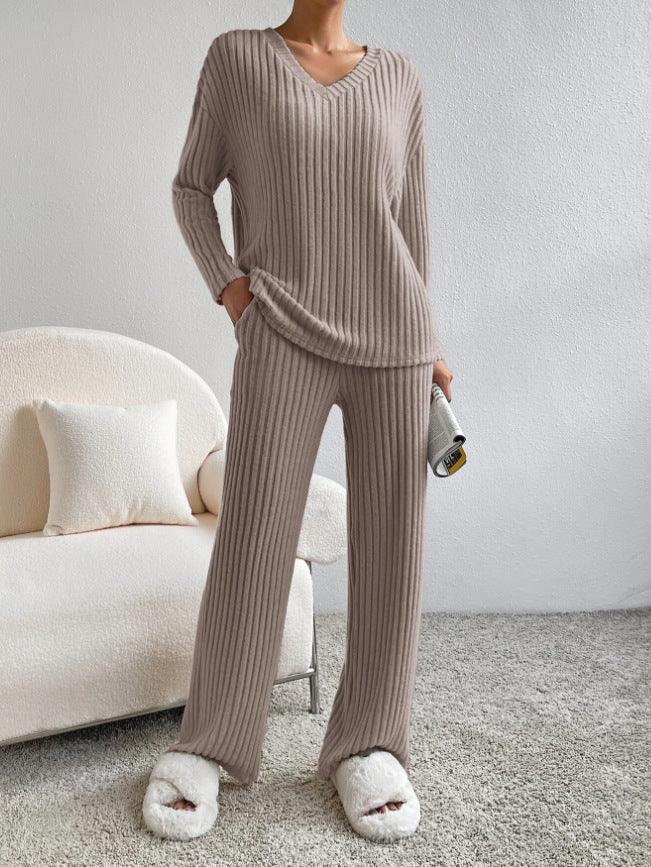 Women's V-neck Top and Pants Set