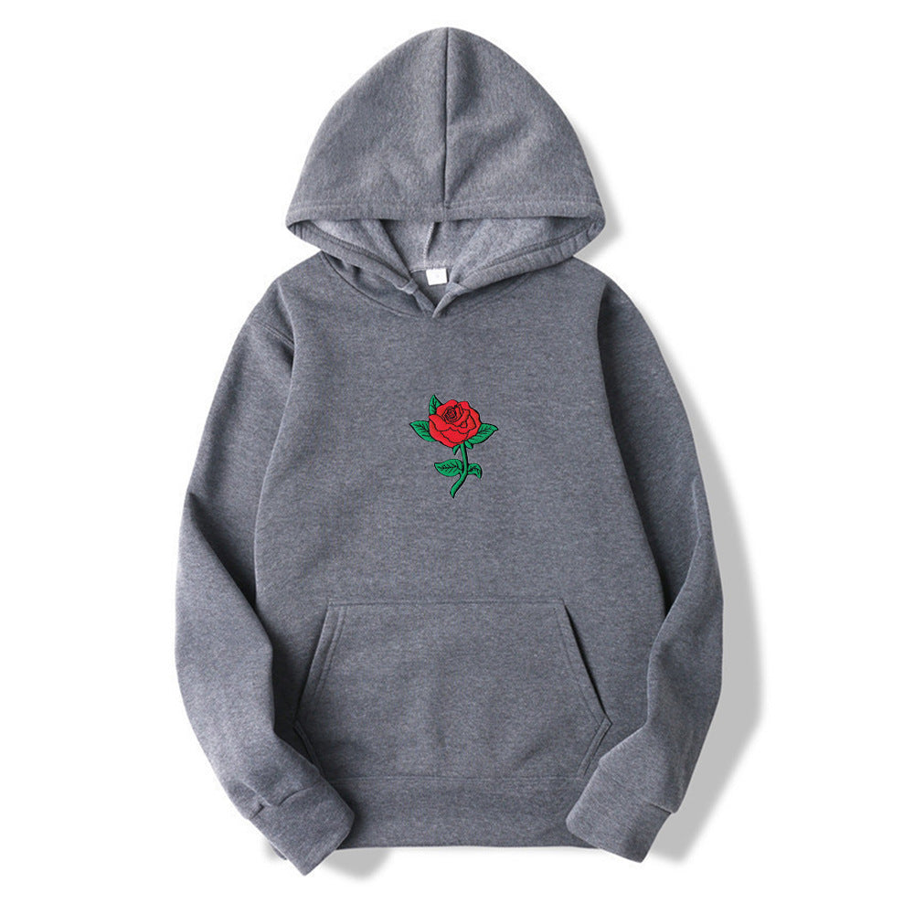 Rose Print Men's And Women's Fashion Hooded Sweatshirt