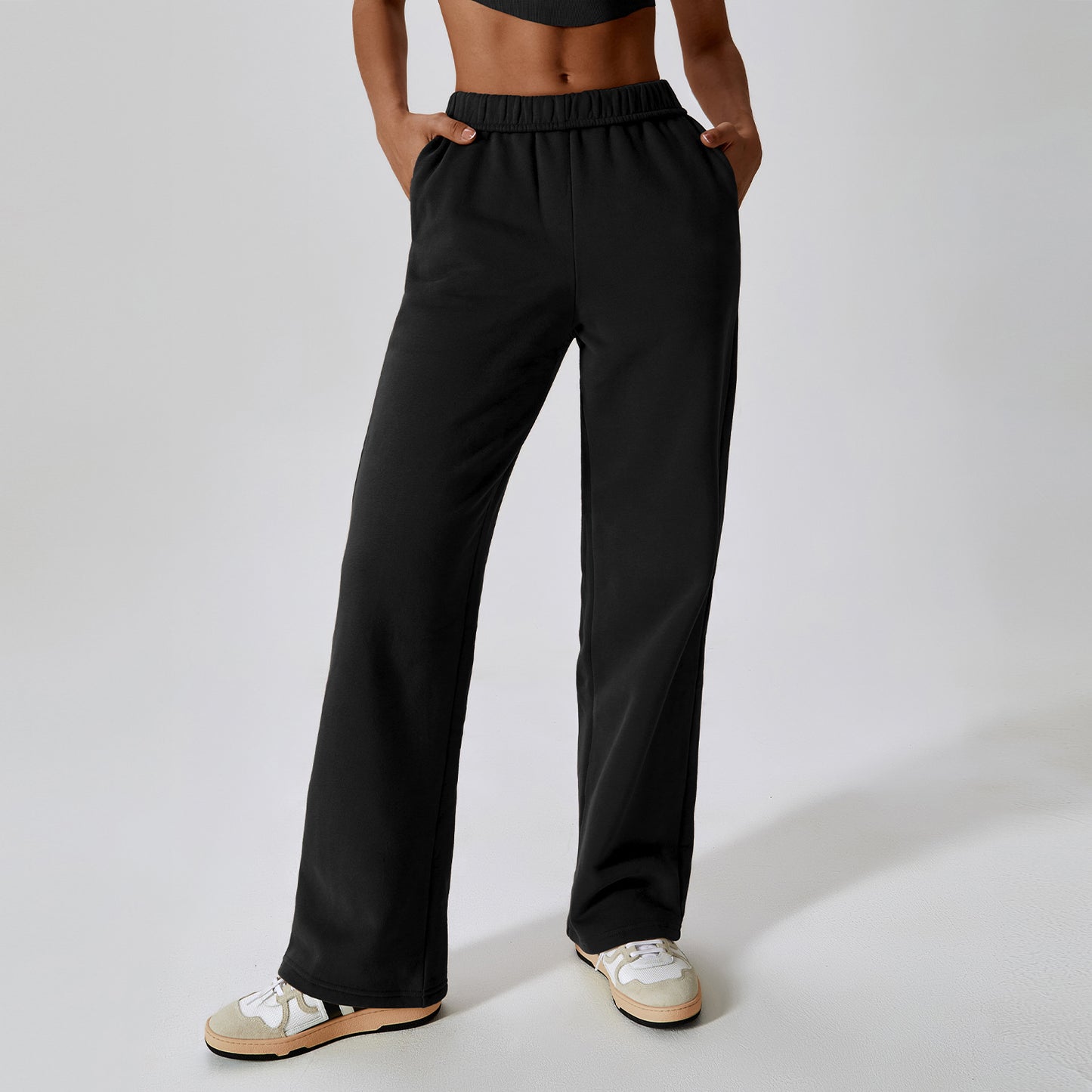 Waist-tied Fleece-lined Warm And Loose Straight Wide Leg Outdoor Leisure Sports Pants