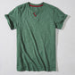 Half-open Slub Cotton Solid Color Half Sleeve T-shirt