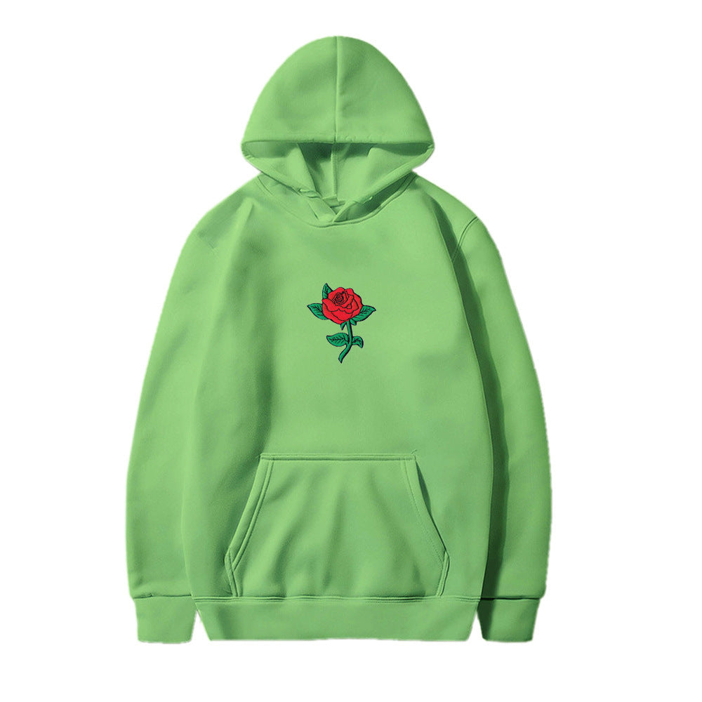 Rose Print Men's And Women's Fashion Hooded Sweatshirt