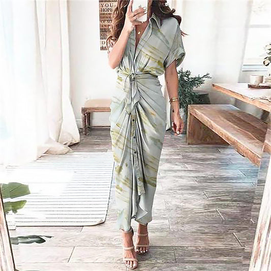 Women's Fashion Printed Temperament Loose Casual Lace-up Dress