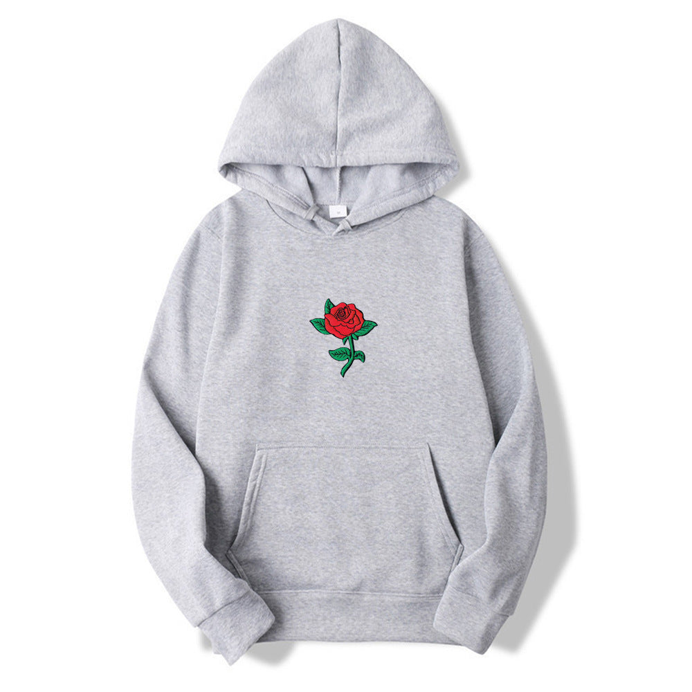 Rose Print Men's And Women's Fashion Hooded Sweatshirt