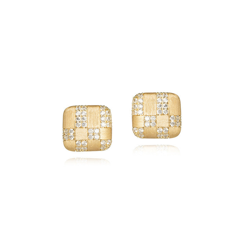 Geometric Diamond-embedded Square Ear Clip S925 Sterling Silver Zircon