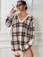 Fashion V-neck Plaid Dress Casual Loose Long-sleeved Dresses Autumn And Winter Women's Clothing