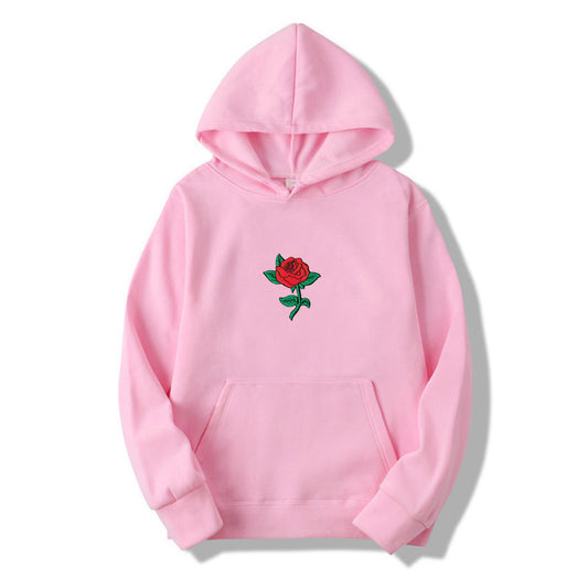 Rose Print Men's And Women's Fashion Hooded Sweatshirt