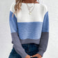 Pullover Knitted Sweater Fashion Round Neck Splicing Knitwear Loose Top Women's Clothing