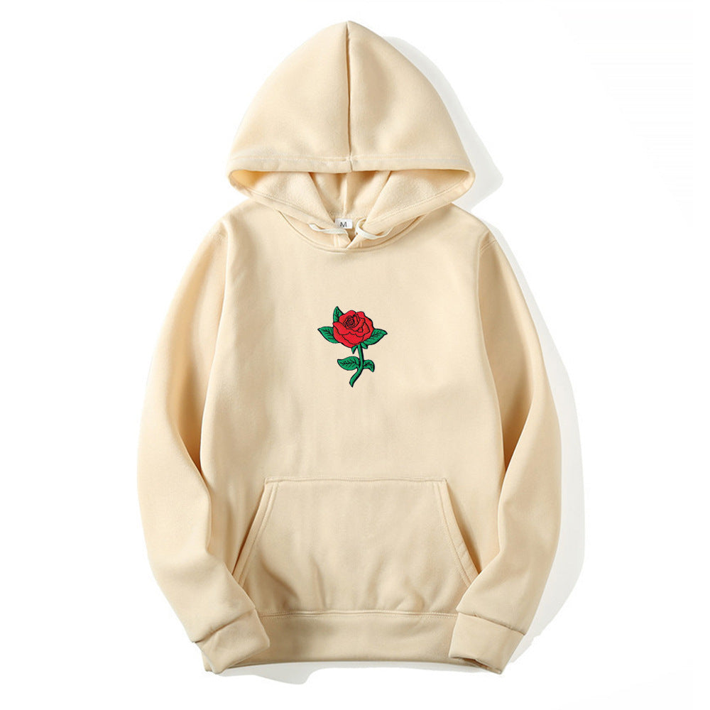 Rose Print Men's And Women's Fashion Hooded Sweatshirt