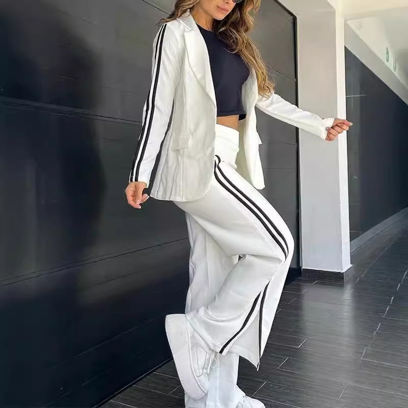 Women's Casual Polo Collar Suit Wide-leg Pants Two-piece Suit