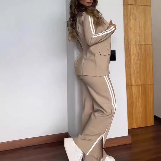 Women's Casual Polo Collar Suit Wide-leg Pants Two-piece Suit