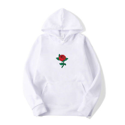 Rose Print Men's And Women's Fashion Hooded Sweatshirt